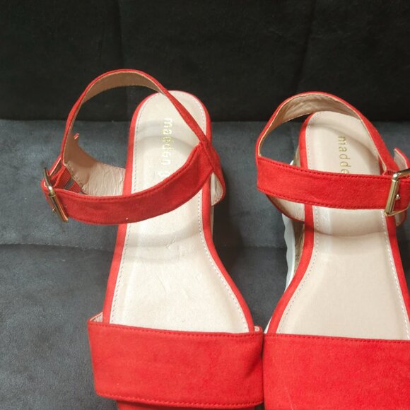 Red Suede Platform Sandals | Cork Wedge | Adjustable Strap | Size 7 - Picture 4 of 5